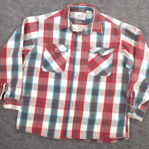 Vintage Private Property Flannel Shirt Mens 2XL Tall Red Blue Plaid Made In USA